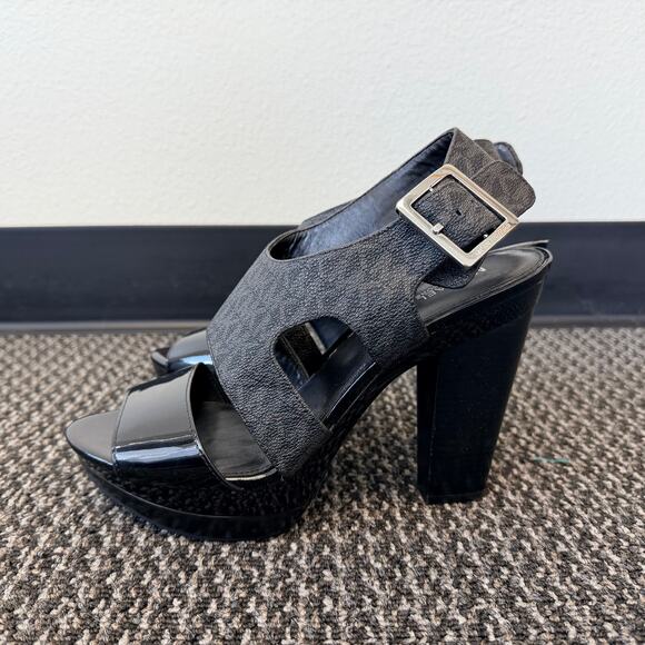 Michael Kors Women's Black T-Strap Slingback Buckle Platform Sandals Size 9.5 - Picture 3 of 8